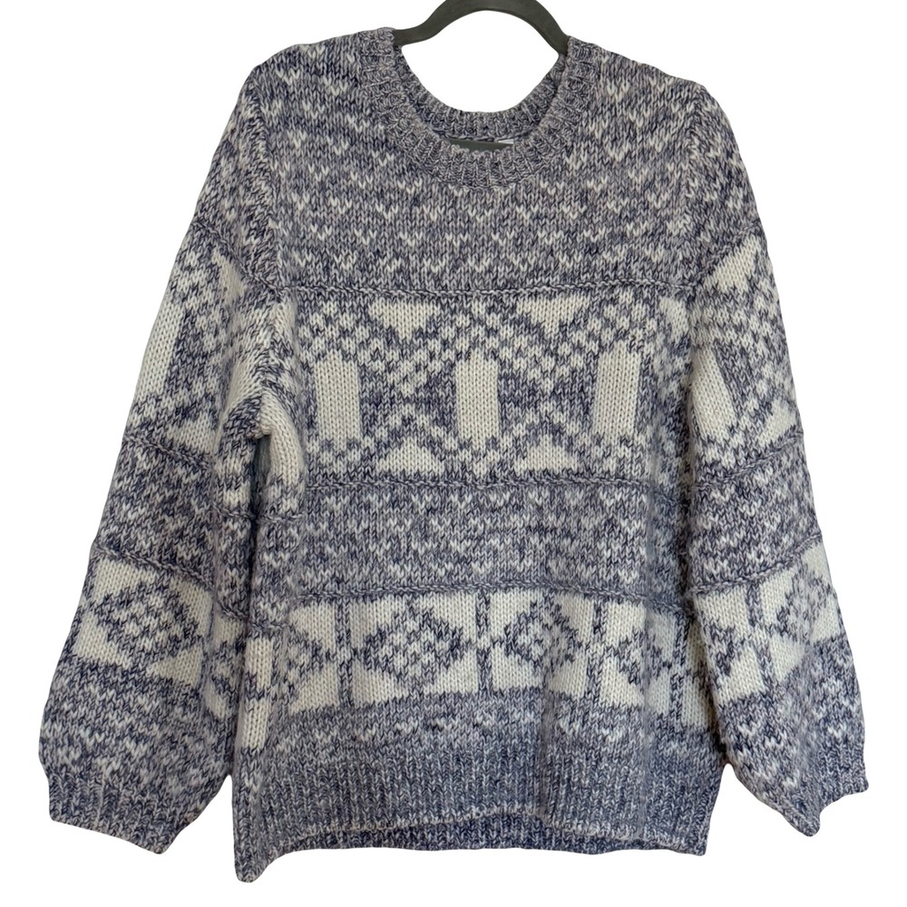 GAP Geometric‎ Fair Isle Knit Sweater Blue White Alpaca Wool Blend Women's XL